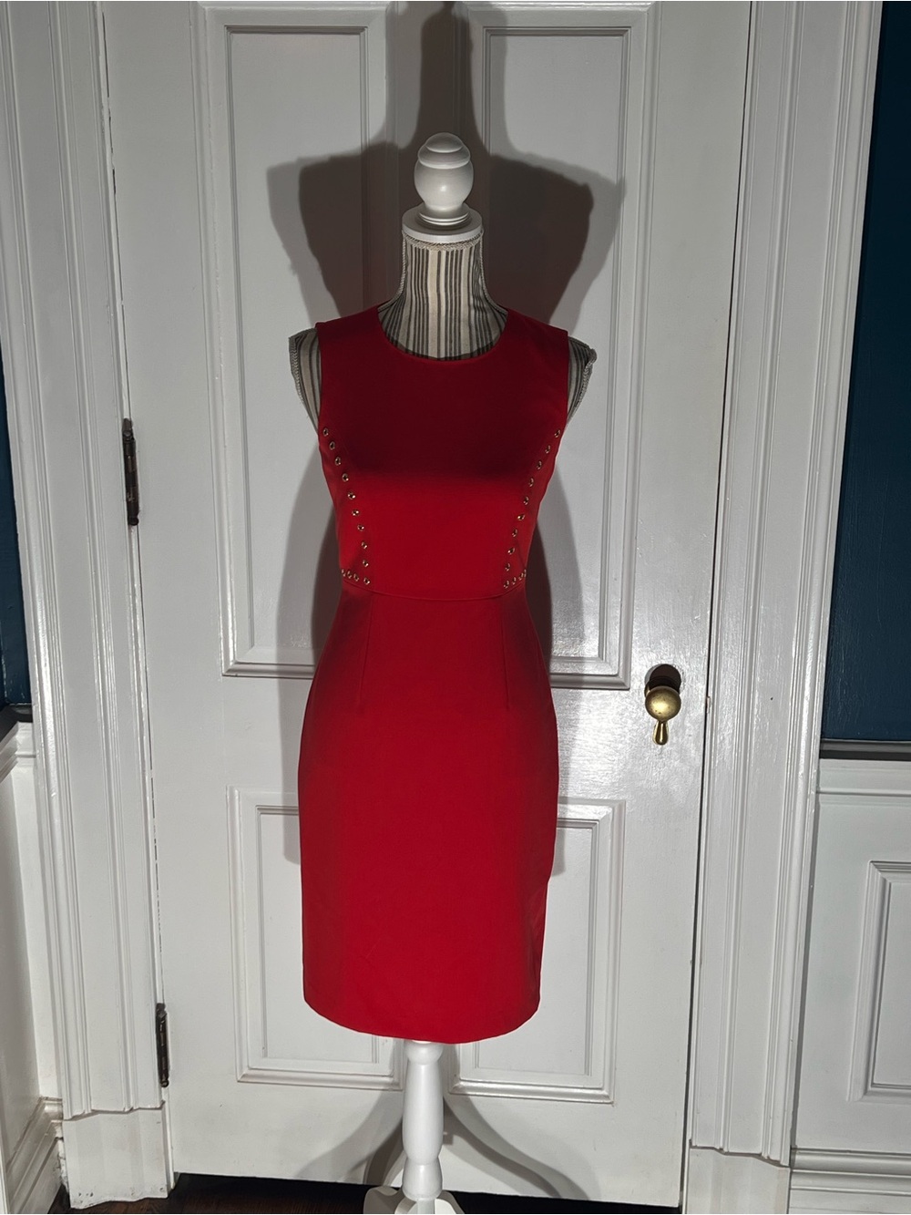 Calvin Klein Red Sleeveless Sheath Dress with Grommet Detail D538